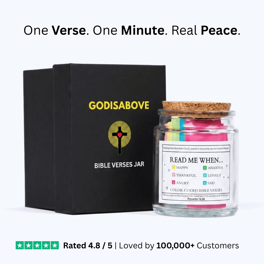 GodIsAbove Bible Verse Jar displayed beside its black Christian gift box