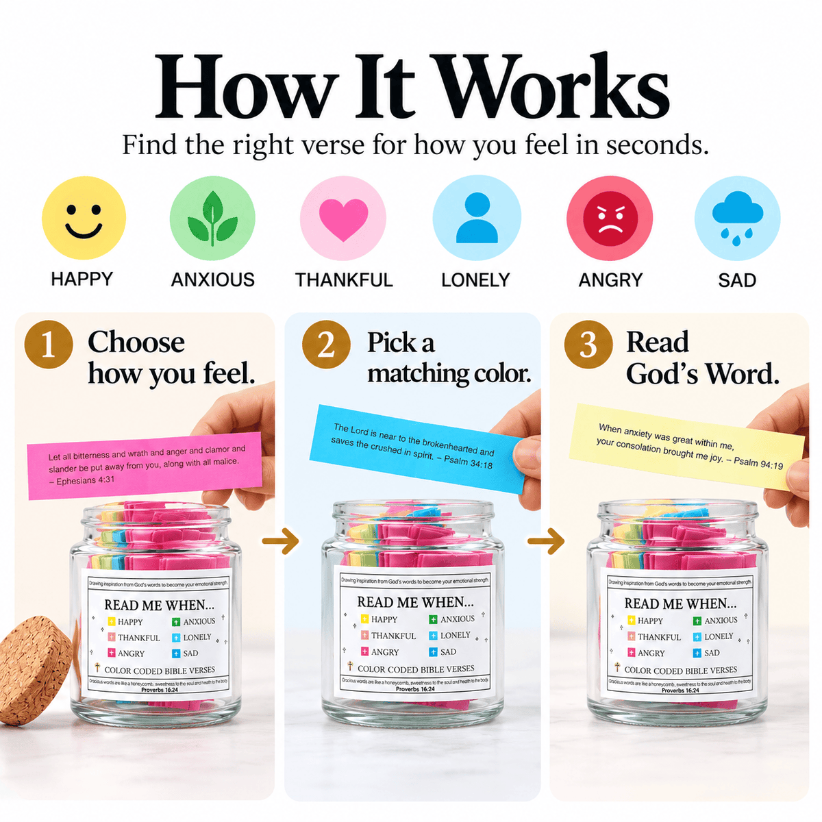 (GIFTING OFFER) Handmade 90 Day Bible Verses Jar (Free Christian Gift Box)